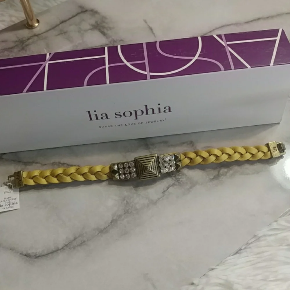 LIA SOPHIA Yellow Leather Studded Crystal Bracelet 8